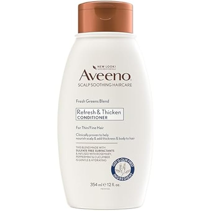 Aveeno , FRESH GREENS BLEND SULFATE-FREE CONDITIONER WITH ROSEMARY, PEPPERMINT & CUCUMBER TO THICKEN & NOURISH, CLARIFYING & VOLUMIZING FOR THIN OR FINE HAIR, PARABEN-FREE, 12OZ - Image 1